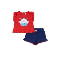 Blue red knitted set for girl Blub