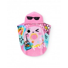 Pink poncho towel for girls with a donut and glasses 