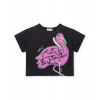 Black knit t-shirt for girl Flamingo Mood collection