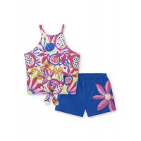 Blue fuchsia knit set for girl Acid Bloom collection  