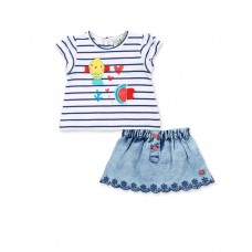 White denim knit set for girl Frutti collection Knit and denim set, two pieces for girls. 