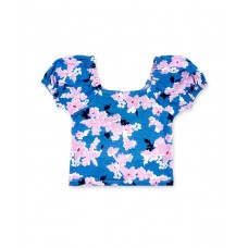 Blue floral knit t-shirt for girl Carnet De Voyage collection