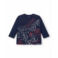 Navy blue boy's t-shirt with "Super Cool" print from the Big Brains collection 