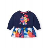 Girls plush dress in navy blue with multicoloured print from the Amazing collection 