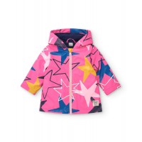 Girl's waterproof jacket in fuchsia with star print from the Amazing collection 