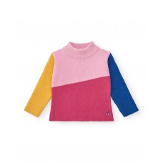  Girls knitted sweater in fuchsia with color blocks from the Amazing collection 