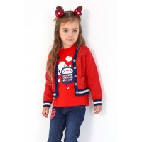 Red knitted jacket for girls with embroidered details from the Big Brains collection   