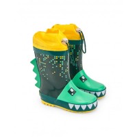 Green rain boots for kids with dinosaur design from the Cyber ​​Dino collection 