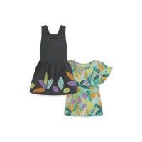 GREY PRINTED DENIM PINAFORE AND T-SHIRT FOR GIRLS IN THE JUNGLE