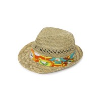 ORANGE PRINTED RAFFIA HAT FOR GIRLS SUMMER FESTIVAL