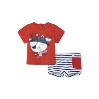 RED STRIPED BATHING SUIT FOR BOYS LITTLE PIRATES