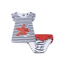 WHITE STRIPED BATHING SUIT FOR GIRLS LITTLE PIRATES