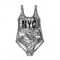 Metallic silver swimsuit for girl One day in NYC 