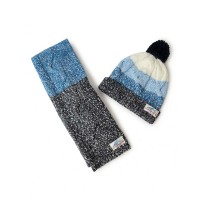 Blue knit hat and scarf for boy ski explorers  