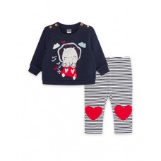 Girl's blue knit fleece sweatshirt and leggings Mini Traveller