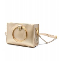 Gold laminated faux leather bag with ring handles 