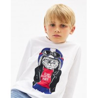 BOYS OFF WHITE CAT BIKER GRAPHIC T-SHIRT