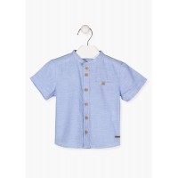 Short-sleeved linen shirt with a mandarin collar.