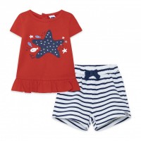 RED STRIPED JERSEY T-SHIRT AND SHORTS FOR GIRLS LITTLE PIRATES