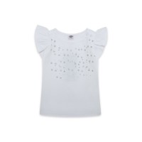 WHITE RUFFLES JERSEY T-SHIRT FOR GIRLS BASICOS