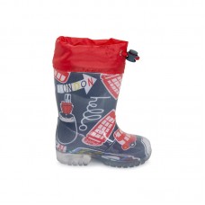 BLUE PRINTED LIGHT UP RAINBOOTS FOR BOYS HELLO LONDON