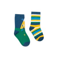 GREEN PRINTED 2 SOCKS SET FOR BOYS COLOR HIKERS