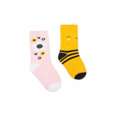 YELLOW PRINTED 2 SOCKS SET FOR GIRLS BEE HAPPY