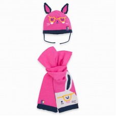 KNITTED HAT AND SCARF BUNNY FOR GIRLS PINK HOOP