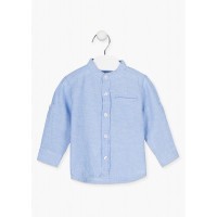 Long-sleeved shirt in linen (σιελ και λευκό )