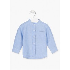 Long-sleeved shirt in linen (σιελ και λευκό )