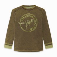 CAMISETA PUNTO MANGA LARGA NIÑO VERDE RAW COTTON