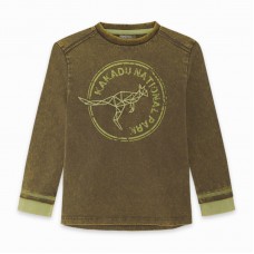 CAMISETA PUNTO MANGA LARGA NIÑO VERDE RAW COTTON