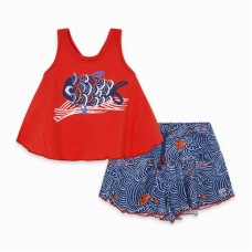 CONJUNTO CAMISETA Y SHORT PUNTO PECES NIÑA ROJO KAMOGAWA